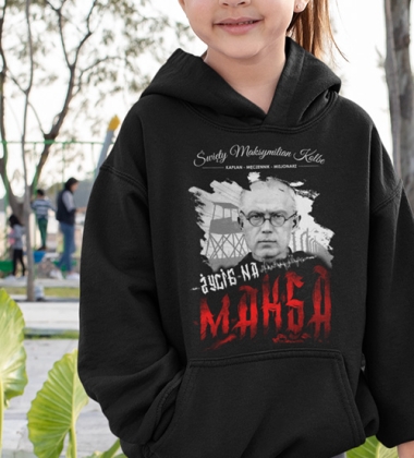 Bluza z kapturem dziecięca MAKSYMILIAN KOLBE CZARNA